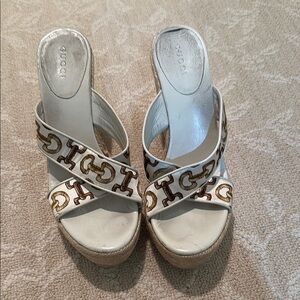 Gucci White and Gold Platform Sandals- vintage as is